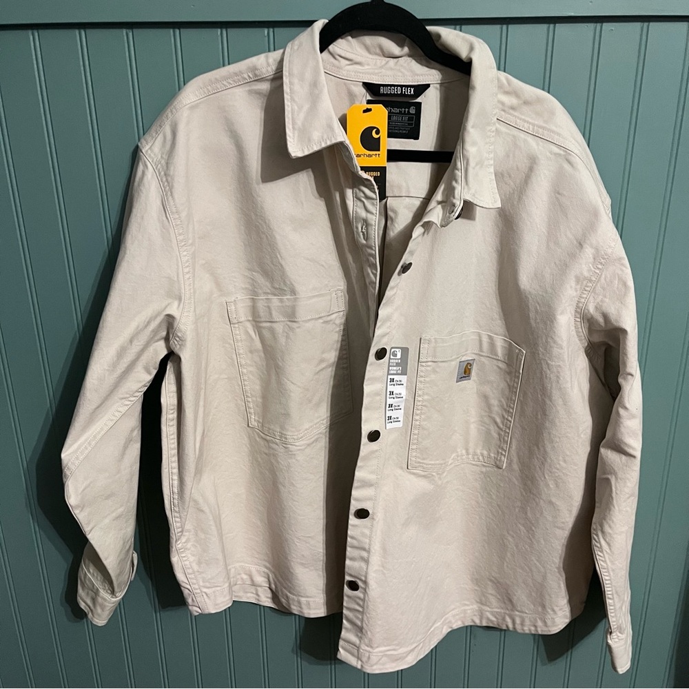 Carhartt Rugged Flex Heavyweight Duck Loose Fit Overshirt Beige Womens 3X Plus